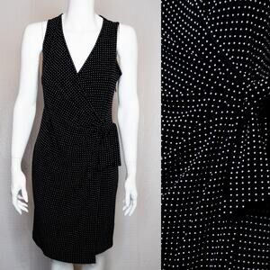 ST. JOHN Vintage '90s Silver Studded Polka Dot Black Wrap Dress NWT US 2